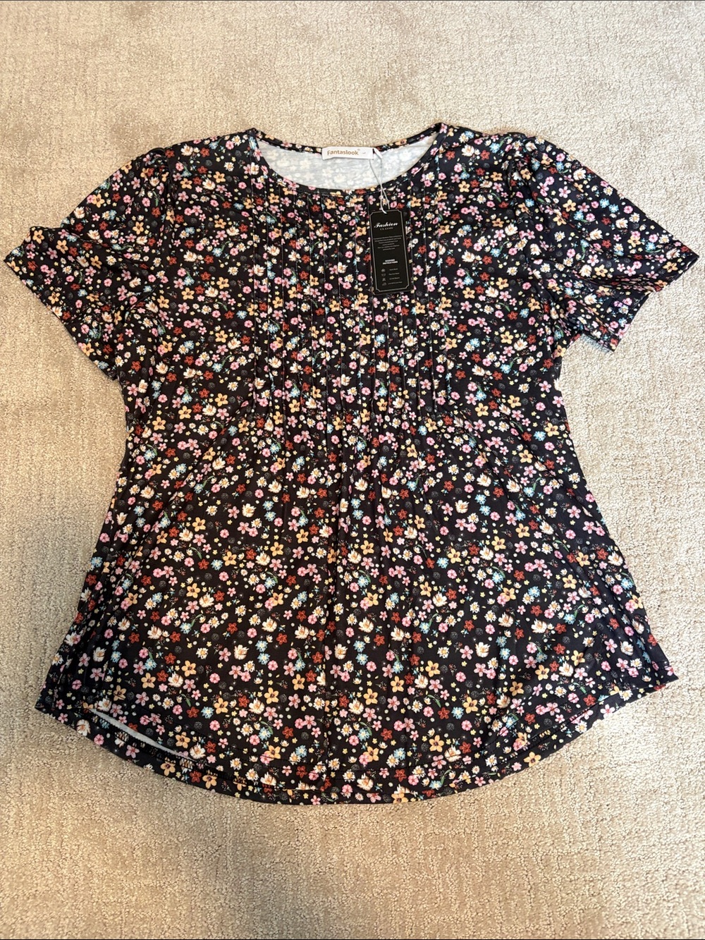 Fantaslook Womens Large Floral Top Black Spring Summer Fall